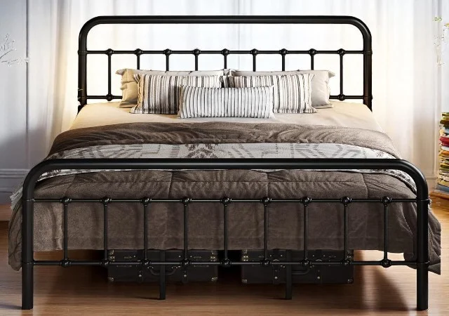 Allewie King Size Metal Platform Bed Frame with Victorian Style Wrought Iron-Art Headboard and Footboard in Black Finish