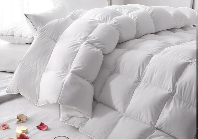 Cosybay Queen Size White Bedding Comforter – Fluffy All-Season Cotton Duvet Insert with Feather and Down Fill, Hotel-Quality Lightweight Quilt