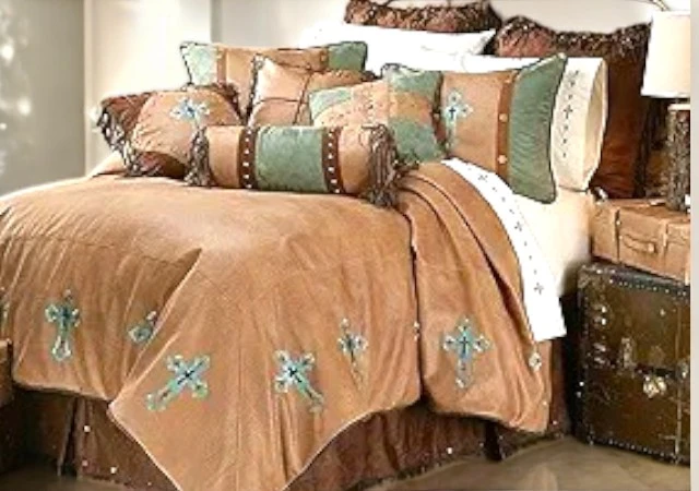 HiEnd Accents Las Cruces II Western Bedding Set with rustic cross and embroidered details for a Southwestern bedroom style