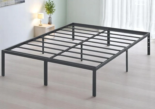 Olee Sleep 18 Inch Heavy Duty Metal Platform Bed Frame, California King size, black steel slats with anti-slip support, noise-free, no box spring needed, maximum underbed storage