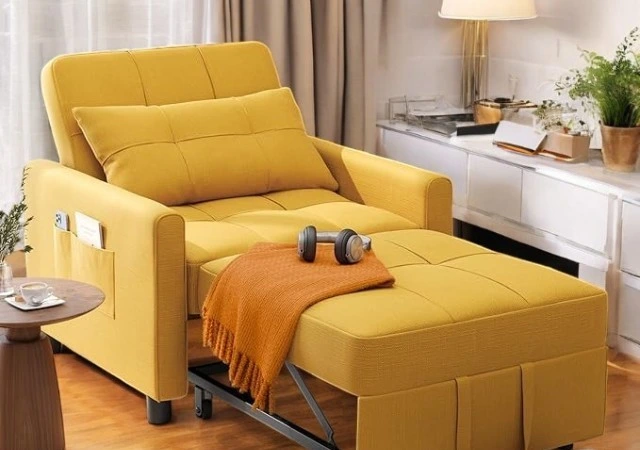 Stylish and space-saving 3-in-1 convertible Chair Bed that transforms into a cozy armchair, recliner, and pull-out sleeper. Featuring an adjustable backrest, soft linen fabric, and a sturdy alloy steel frame, perfect for small spaces, apartments, and home offices.