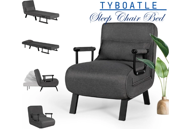 TYBOATLE Sleep Chair Bed – a stylish and space-saving 3-in-1 design that seamlessly transforms from a cozy chair to a relaxing lounger and a comfortable bed. Perfect for small spaces, dorms, and guest rooms!